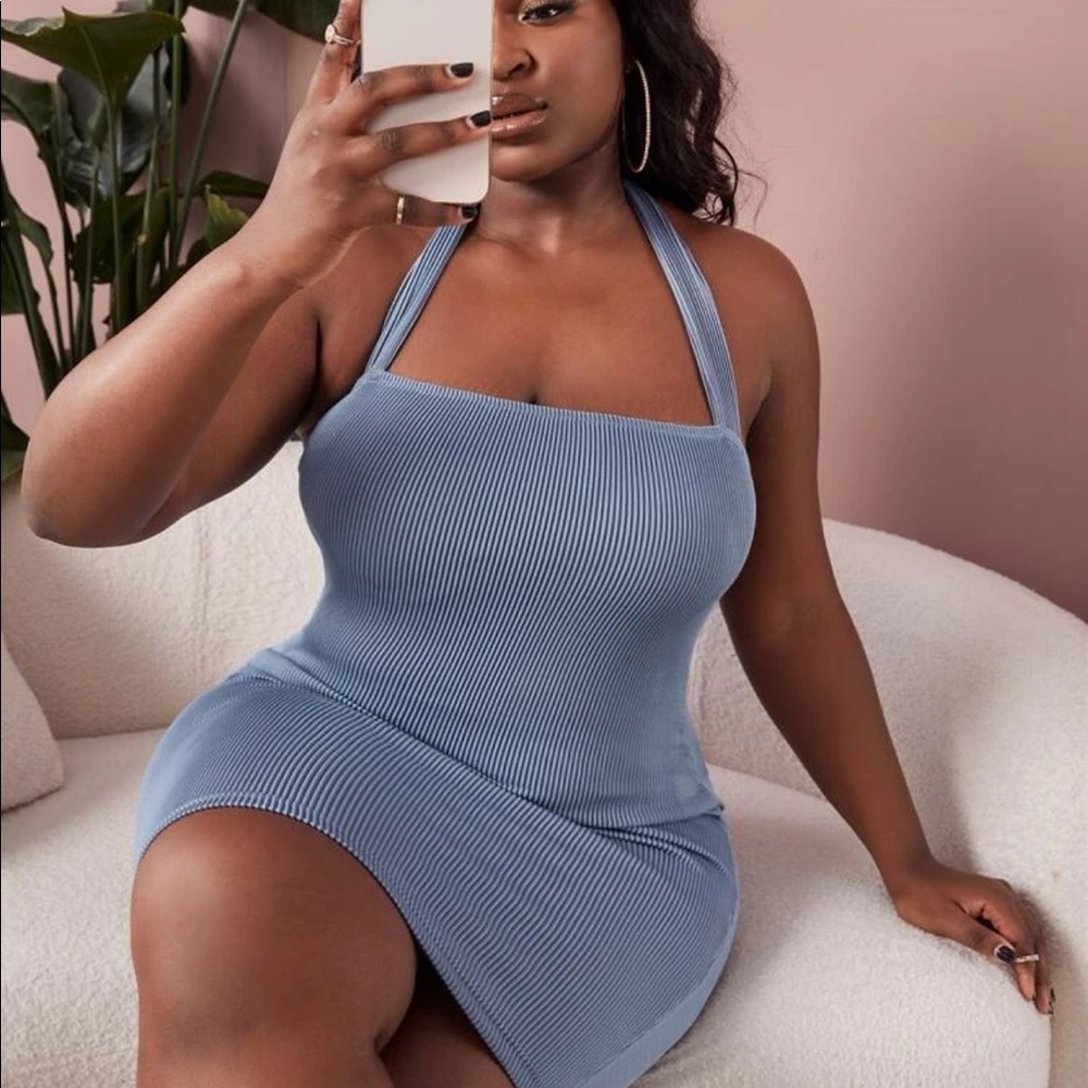 Dusty Blue Halter Dress